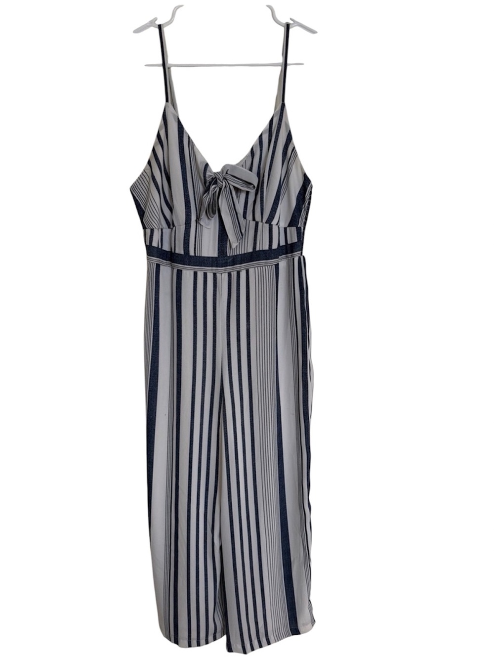 Japan Striped Navy and White Tie-Front Wide Leg Jumpsuit Size M
